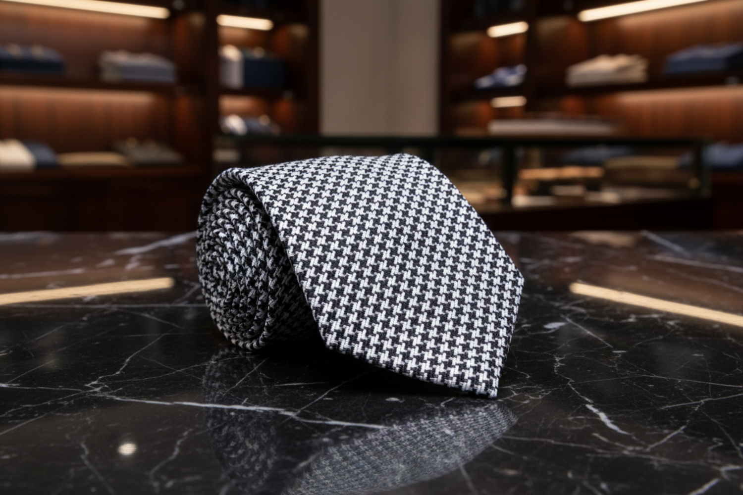 Grey Black Hounds Tooth necktie
