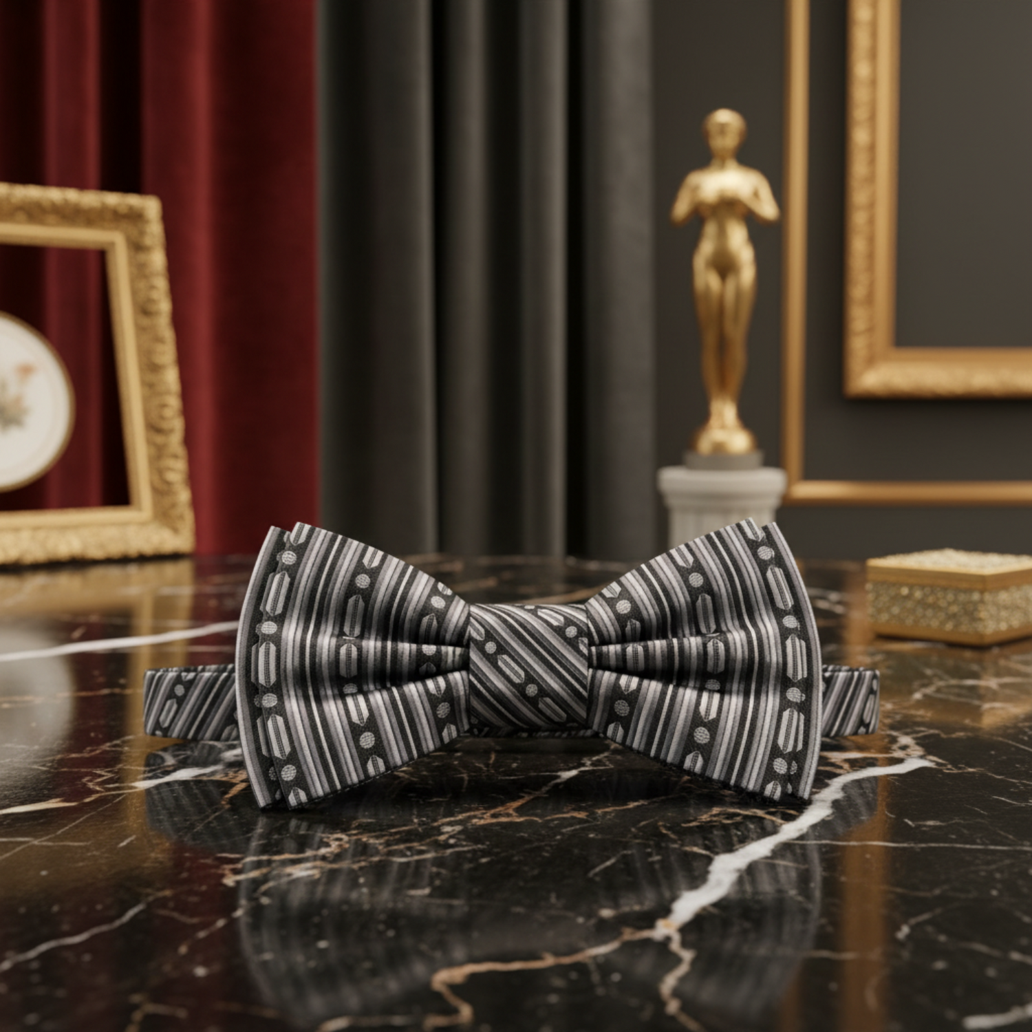 Grey Black Links Bow Tie Pre Tied
