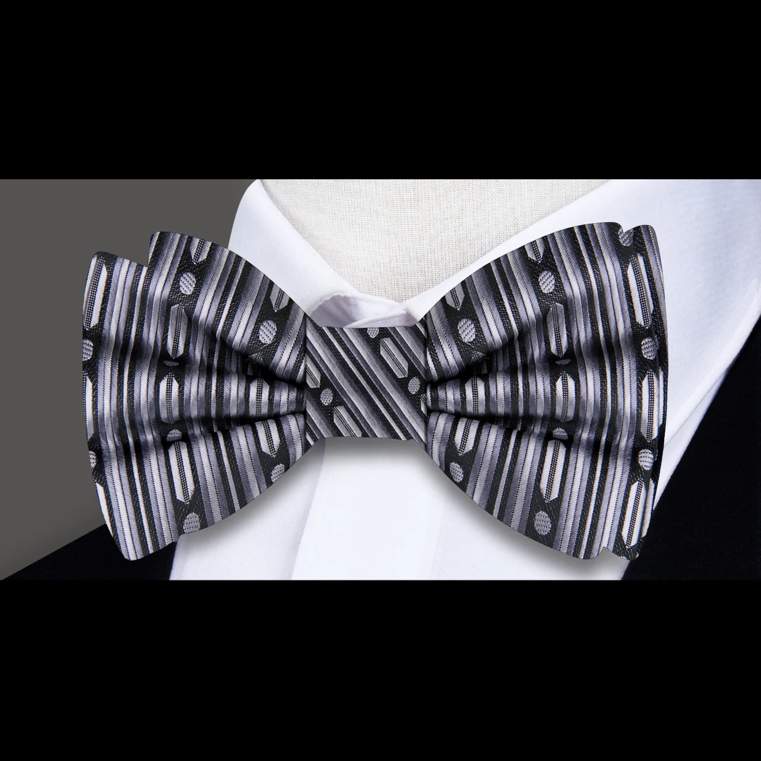 Grey Black Links Bow Tie 