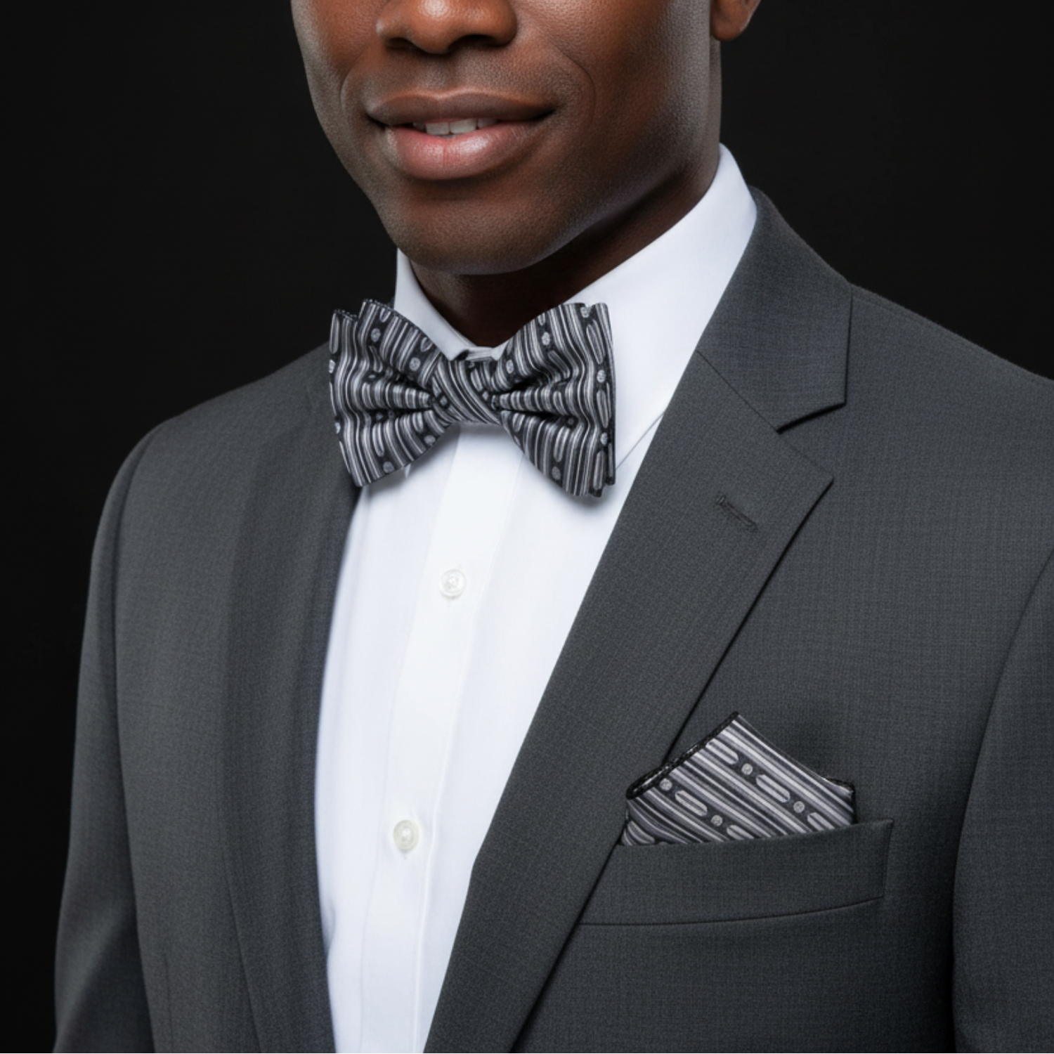 Grey Black Links Bow Tie and Square
