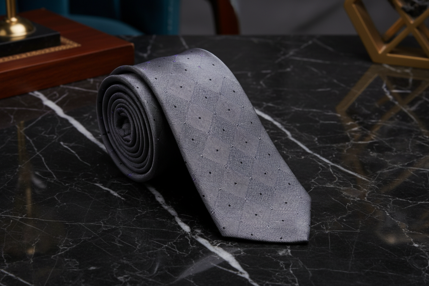 Alt View: Grey Black Purple Geometric Tie