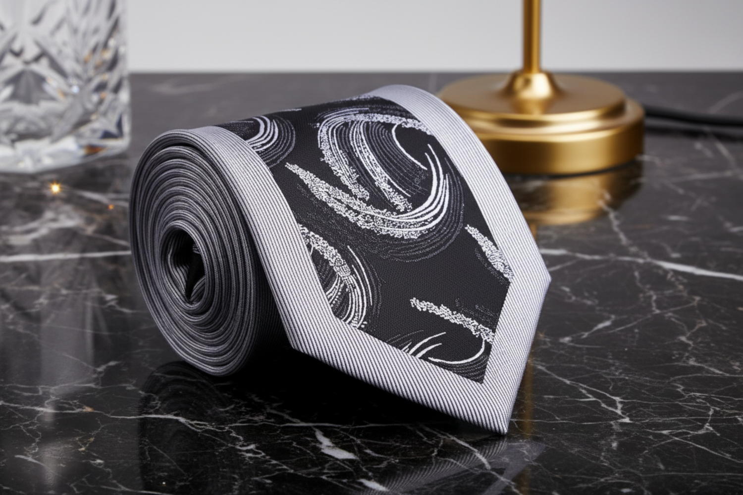 Grey, Black Swirl Necktie  