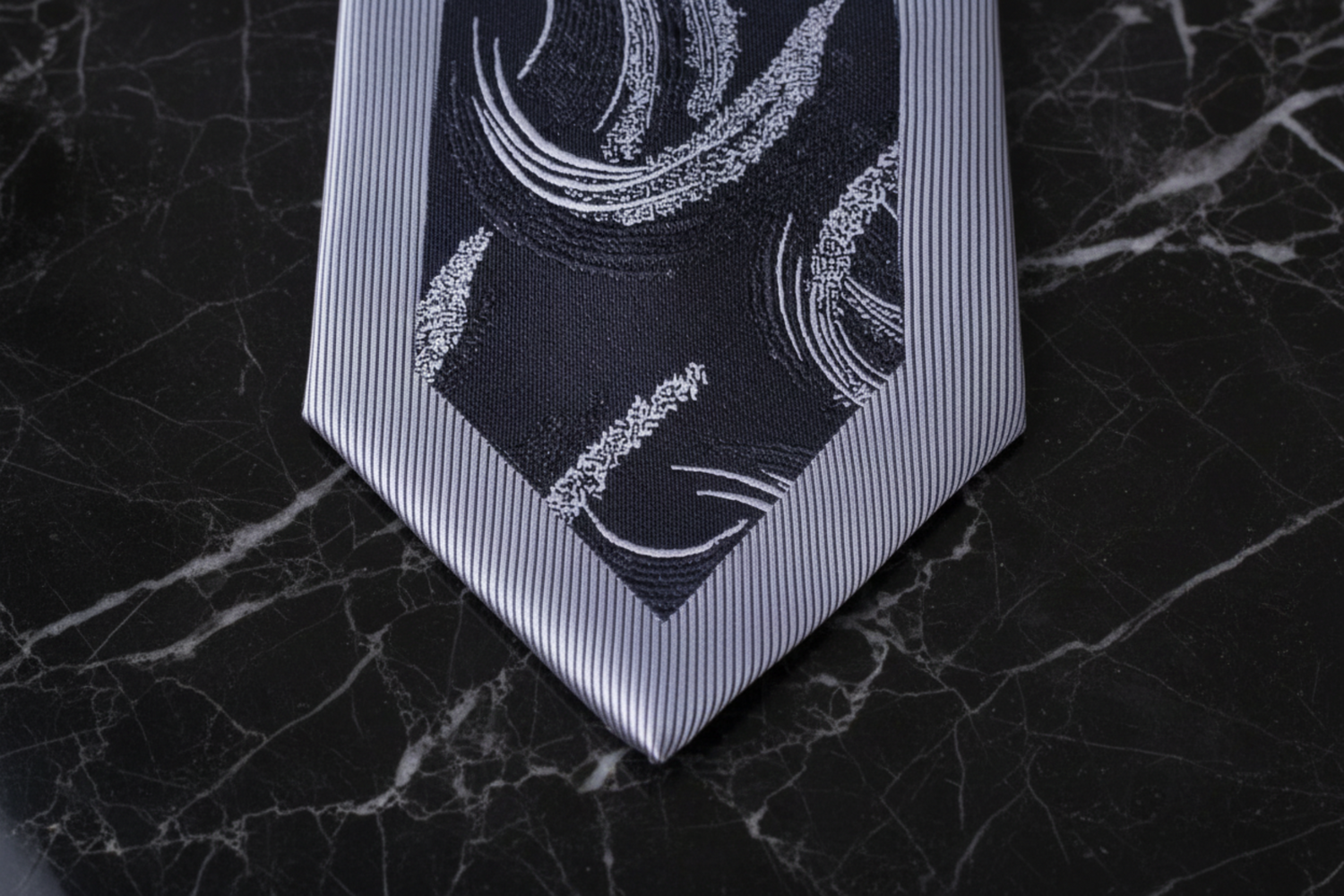 Grey, Black Swirl Necktie  Close Up