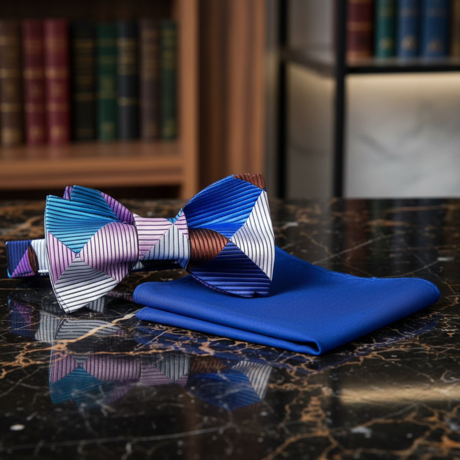 Blue,  Pink Check Bow Tie and Blue Square