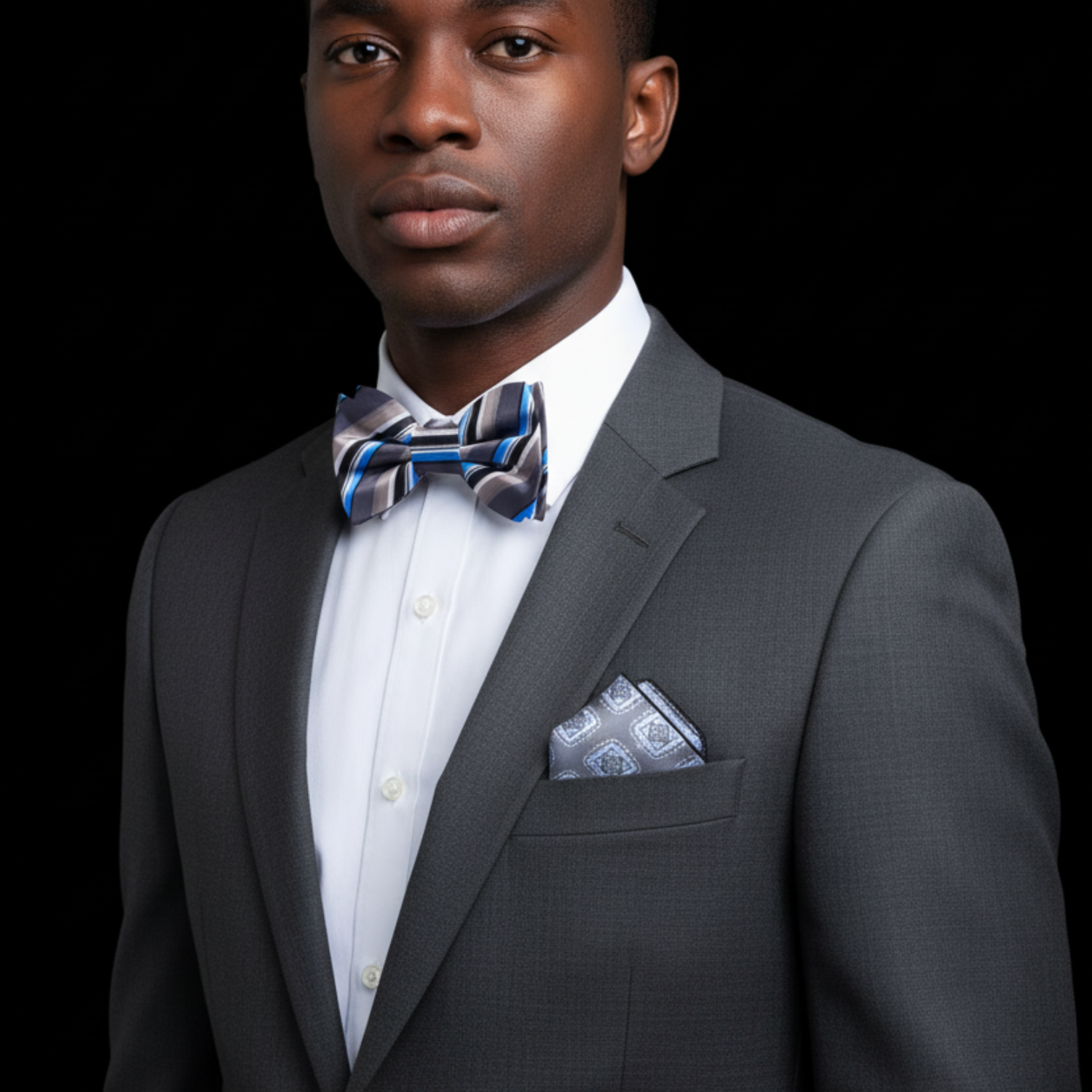 Grey & Black Striped Bow Tie | Classic Neutral Stripe Pattern
