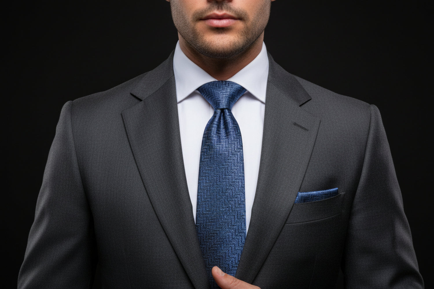 Alt View: Blue Chevrons Tie and Matching Square