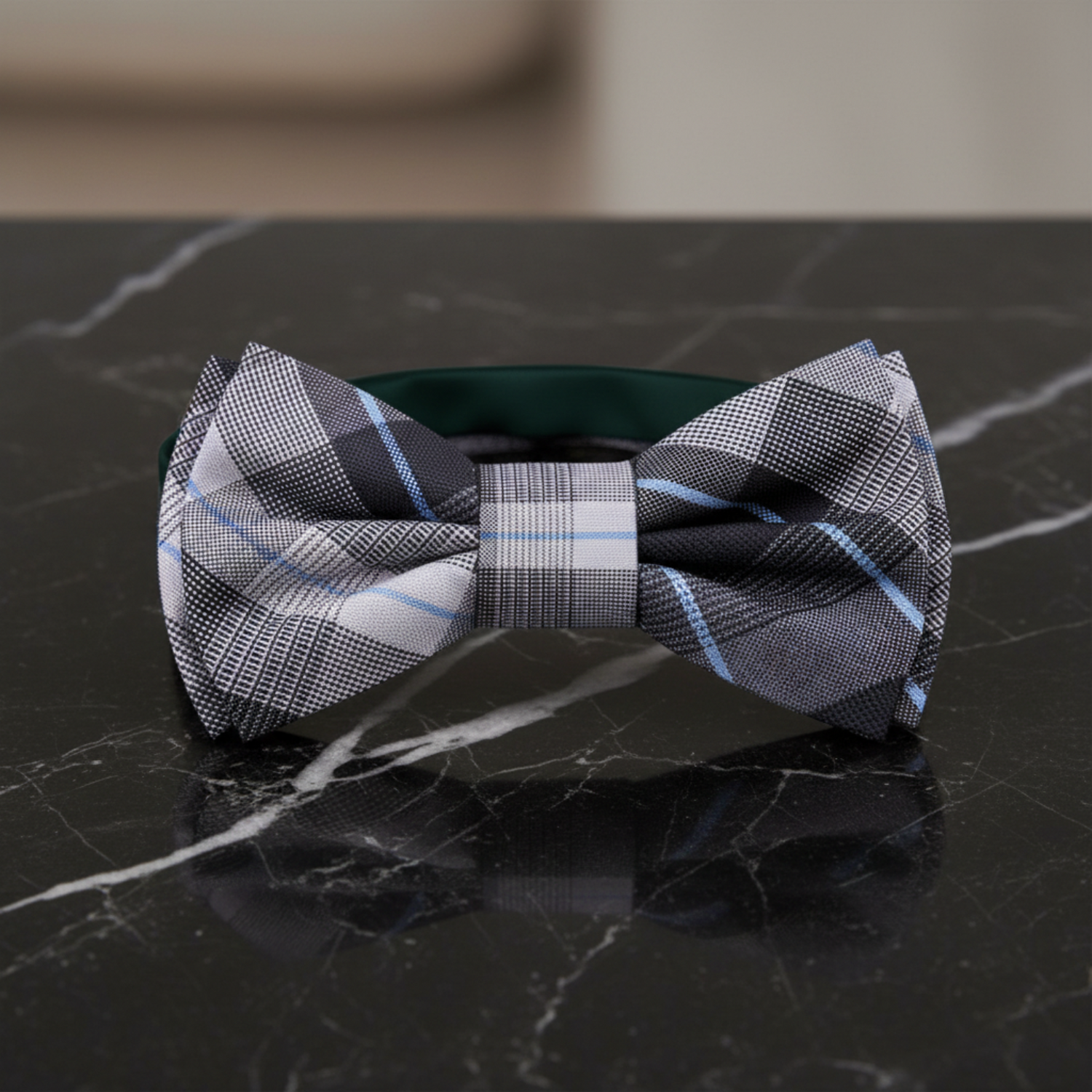 Grey Plaid Bow Tie Pre Tied