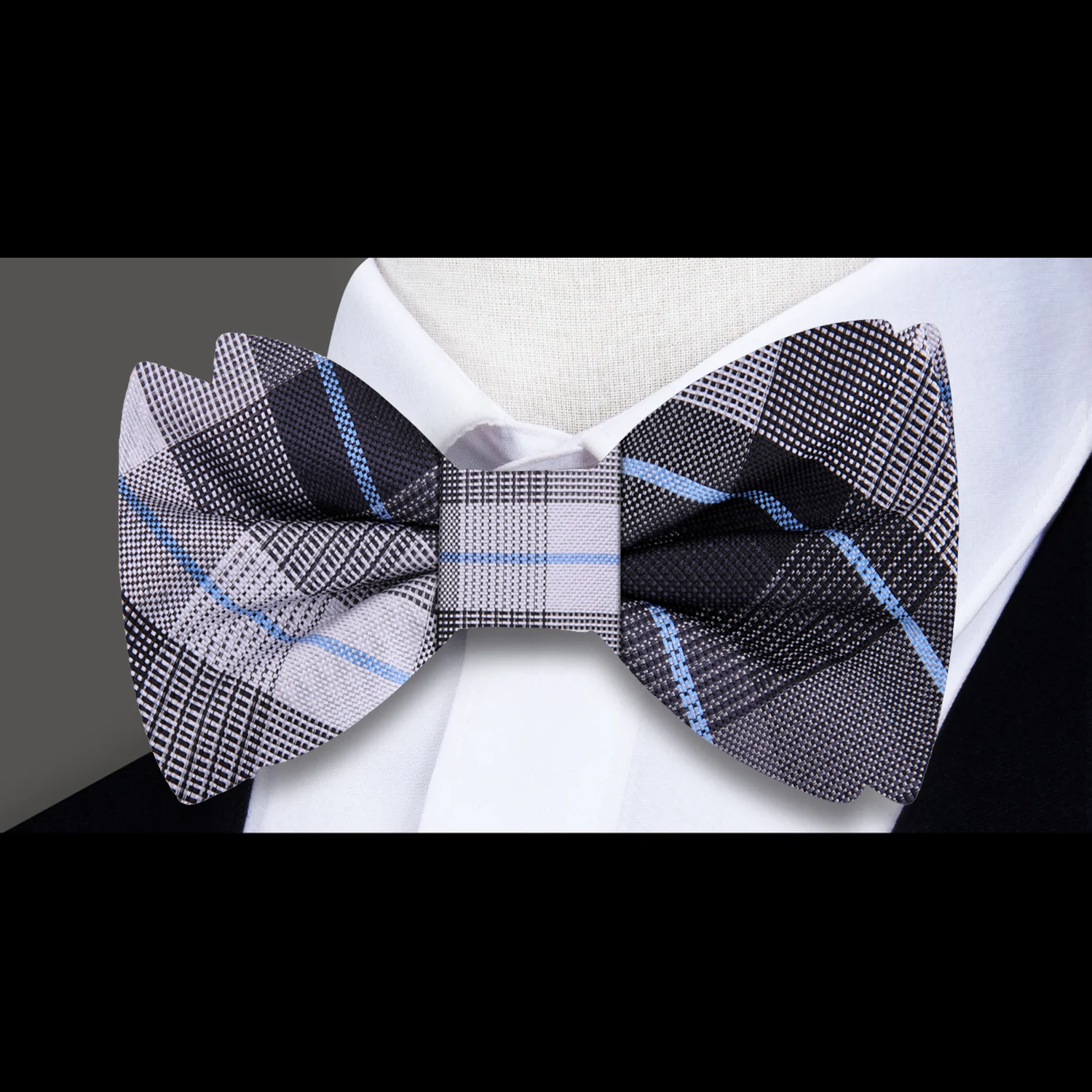 Grey Plaid Bow Tie  