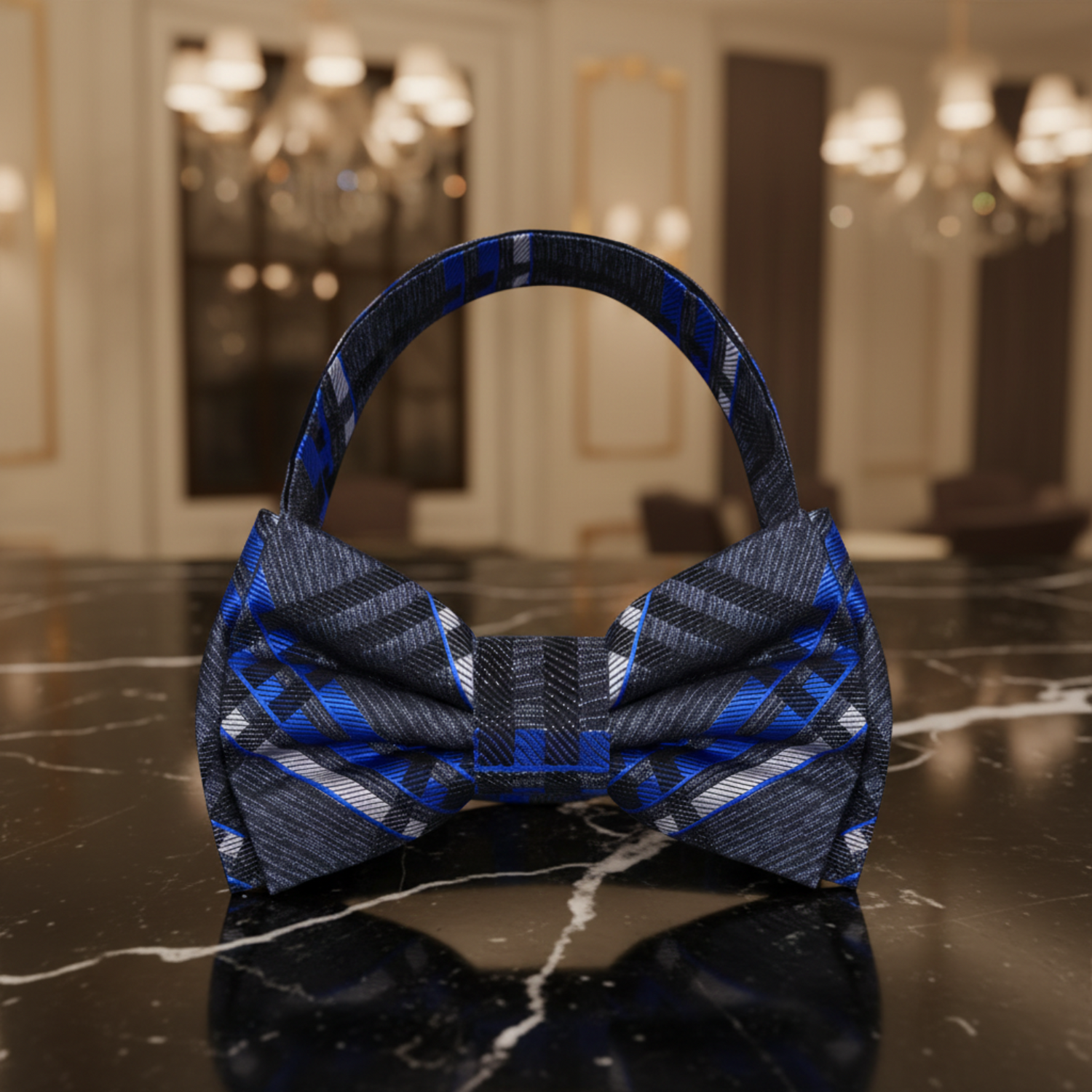 Pre Tied Grey and Blue Bow Tie  