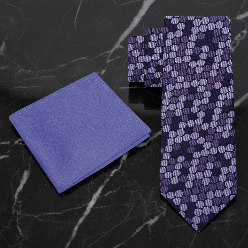 alt purple polka patterned tie and accenting Square