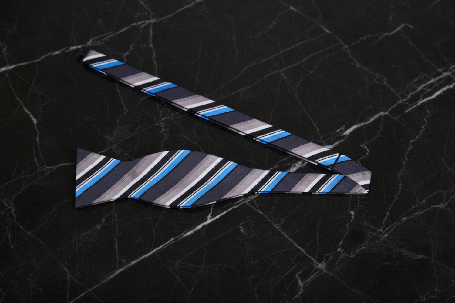 Grey, Blue Stripe Bow Tie Self Tie