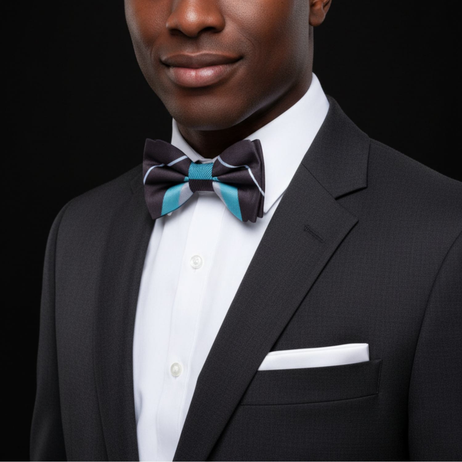 Smoke Grey & Light Blue Stripe Pre-Tied Bow Tie