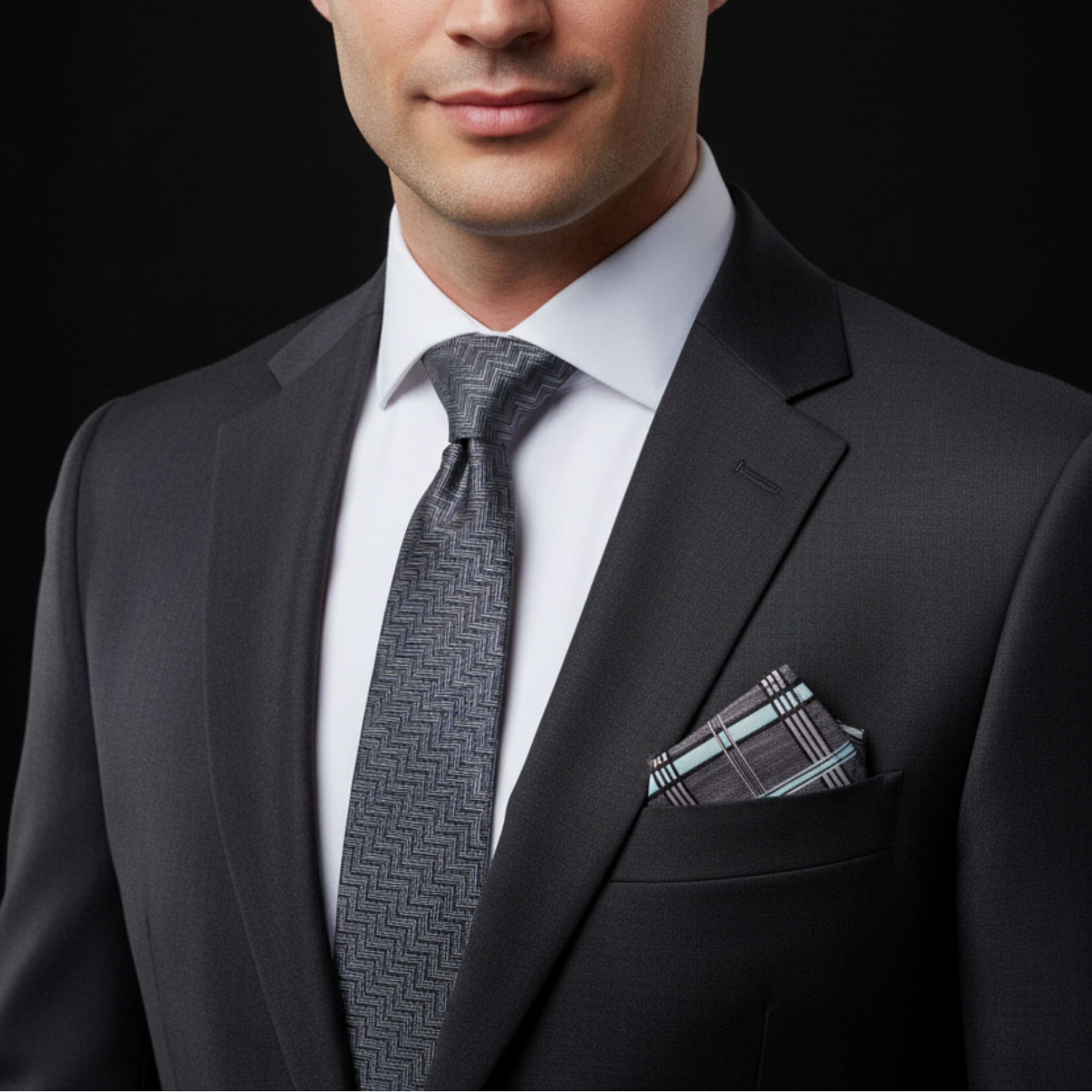 Steel Grey & Light Blue Herringbone Necktie