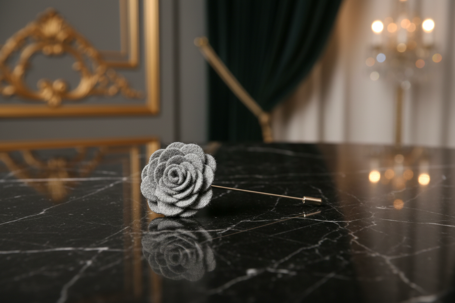 A Solid Grey Wide Petal Flower Shaped Lapel Pin||Grey