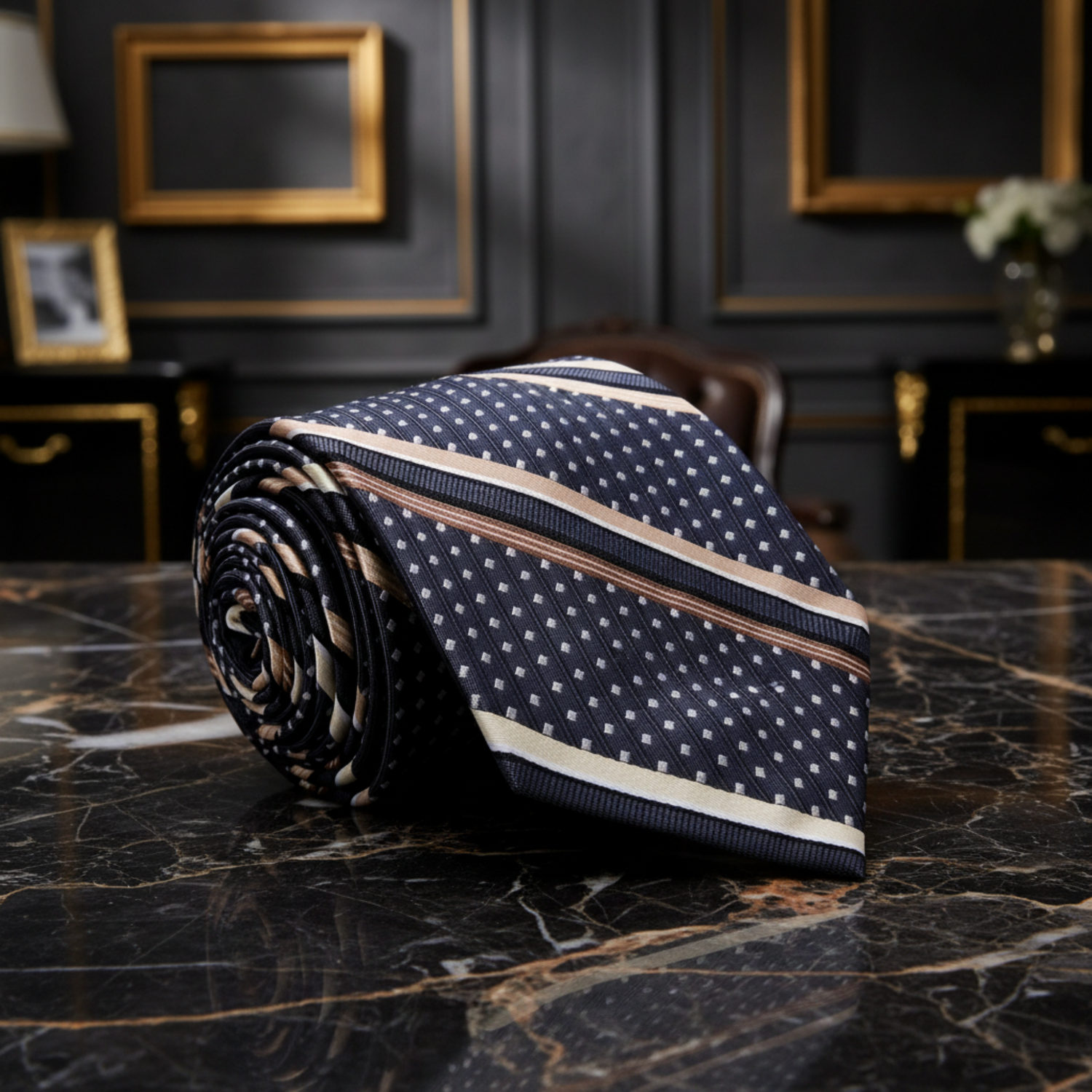 Grey Gold Black Saint Stripe Necktie Single