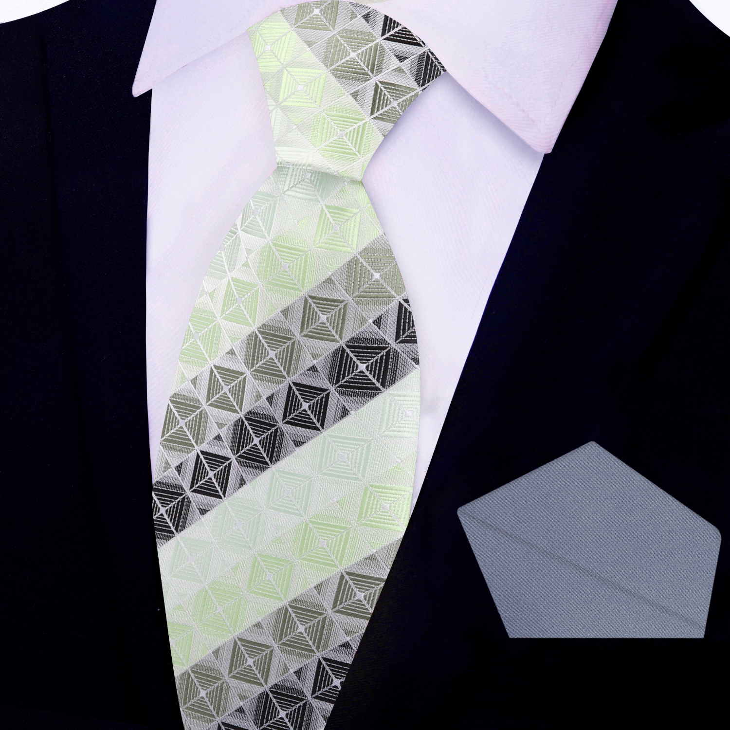 Green Geometric Blocks Tie and Grey Square