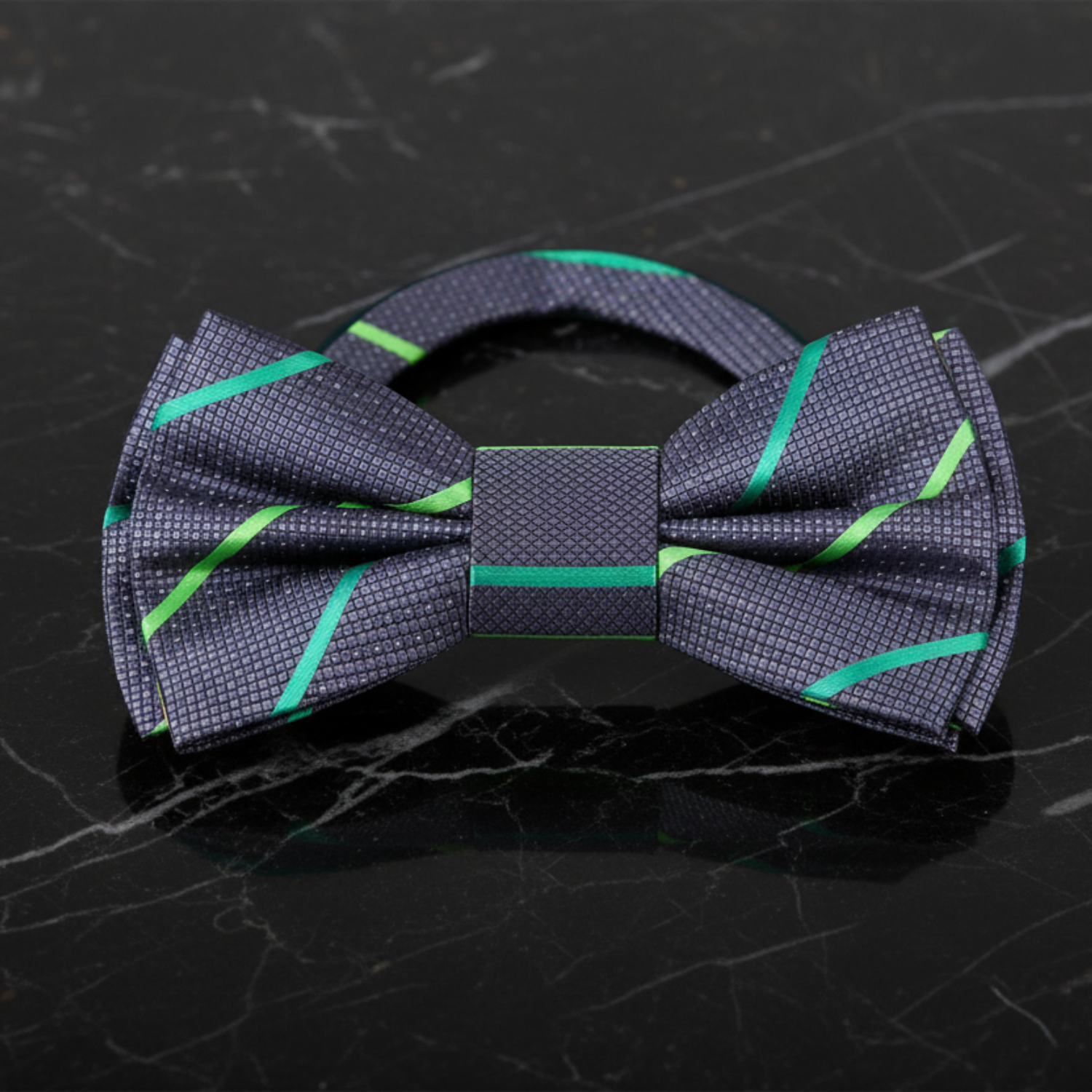 Grey Green Stripe Bow Tie Pre Tied