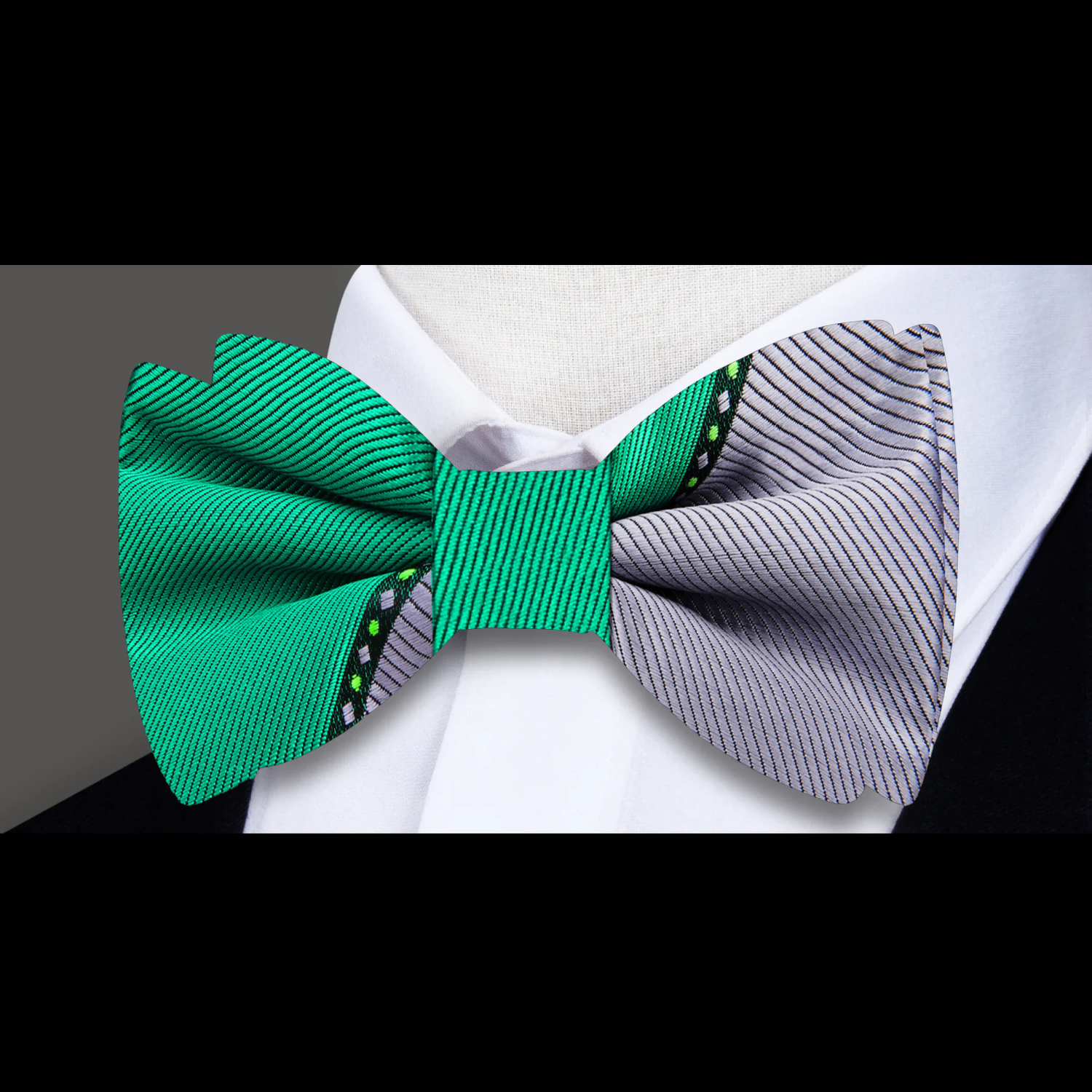 Green, Grey Lined Bow Tie