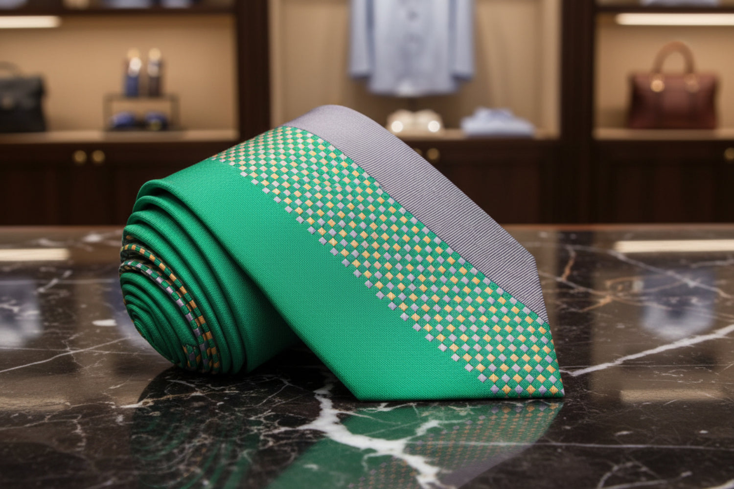 Green and Grey Abstract Necktie  