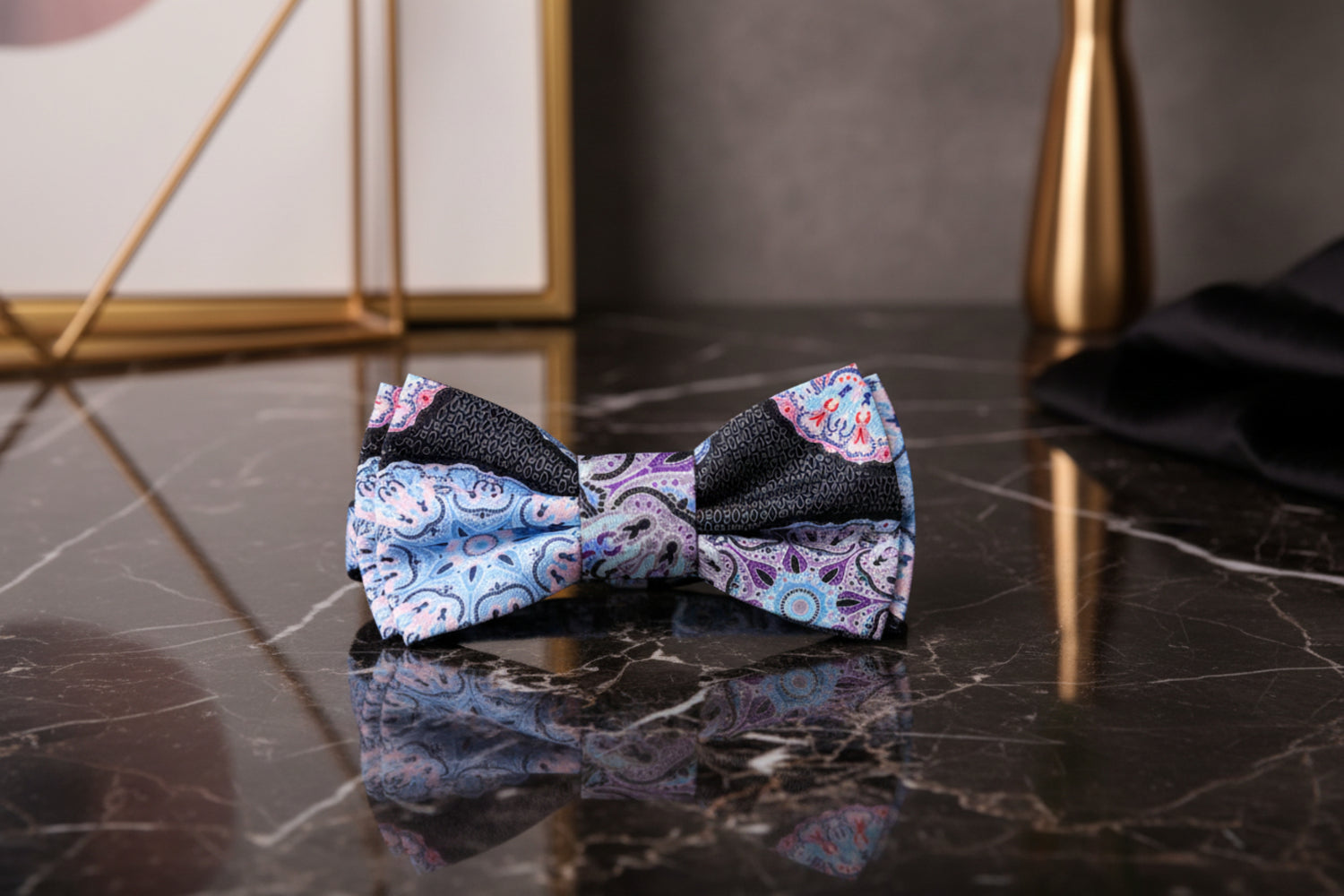 Pre Tied Black Blue Pink Abstract Bow Tie