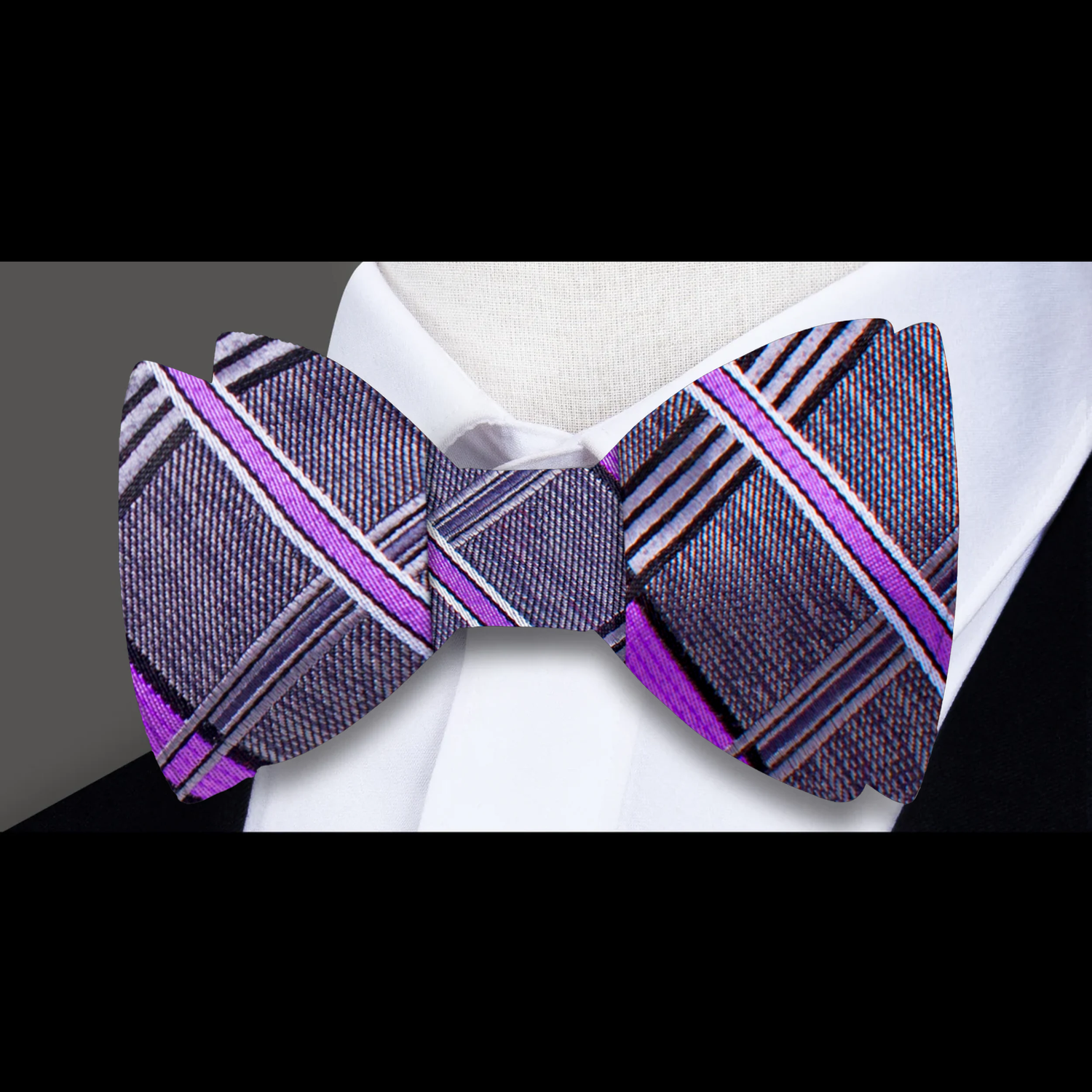 A Rich Grey With Lavender Pattern Pre Tied Bow Tie