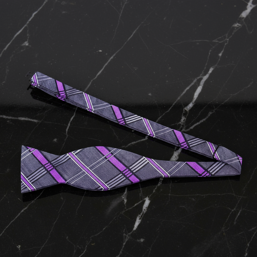 A Rich Grey With Lavender Pattern Self Tie Bow Tie