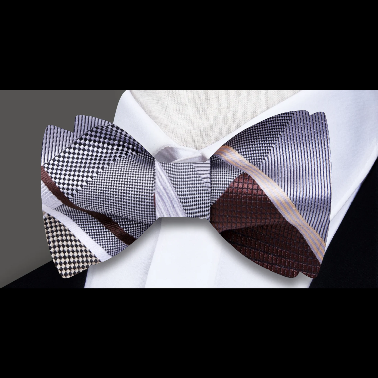 Grey, Brown Geometric Bow Tie
