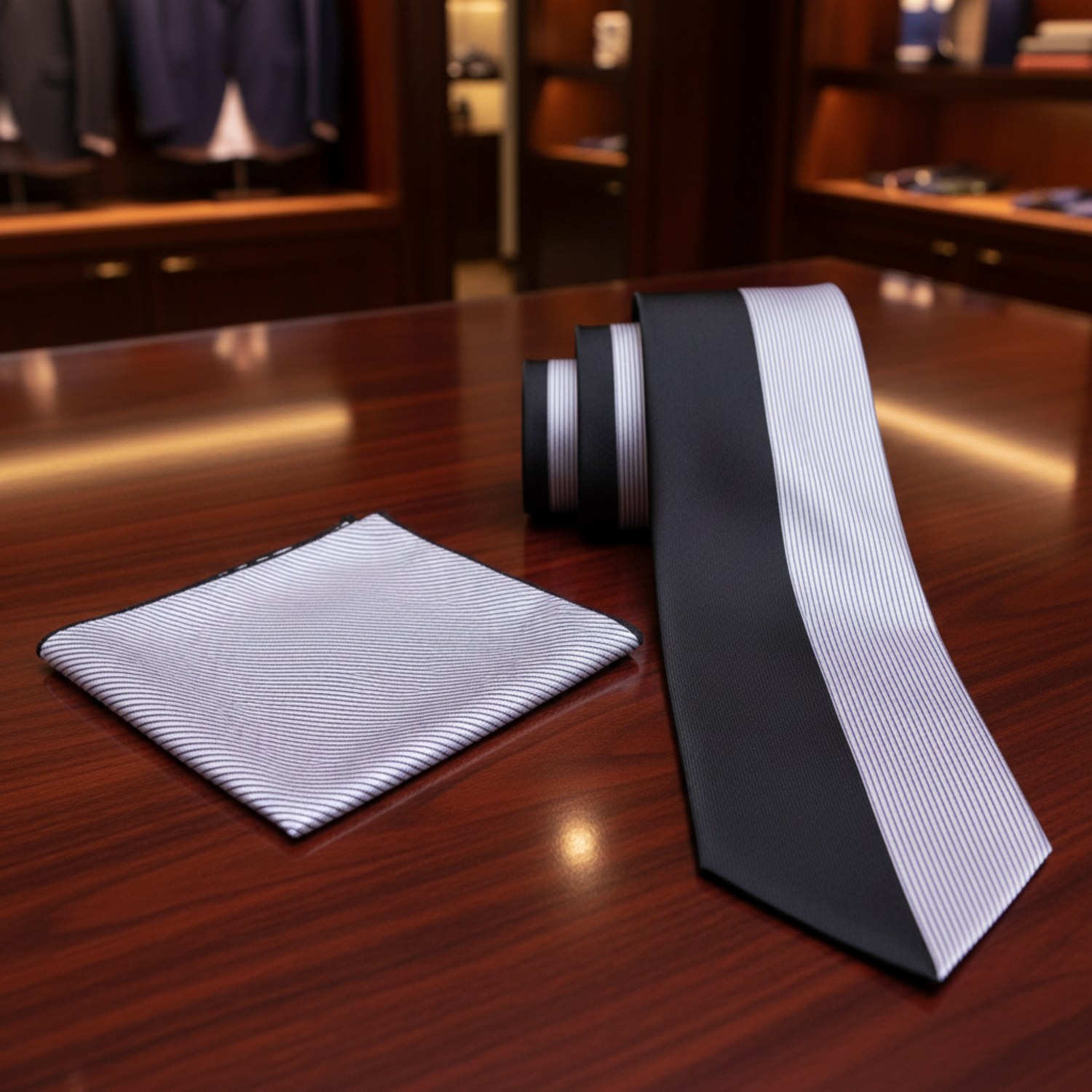 Grey, Black Necktie and Grey Square