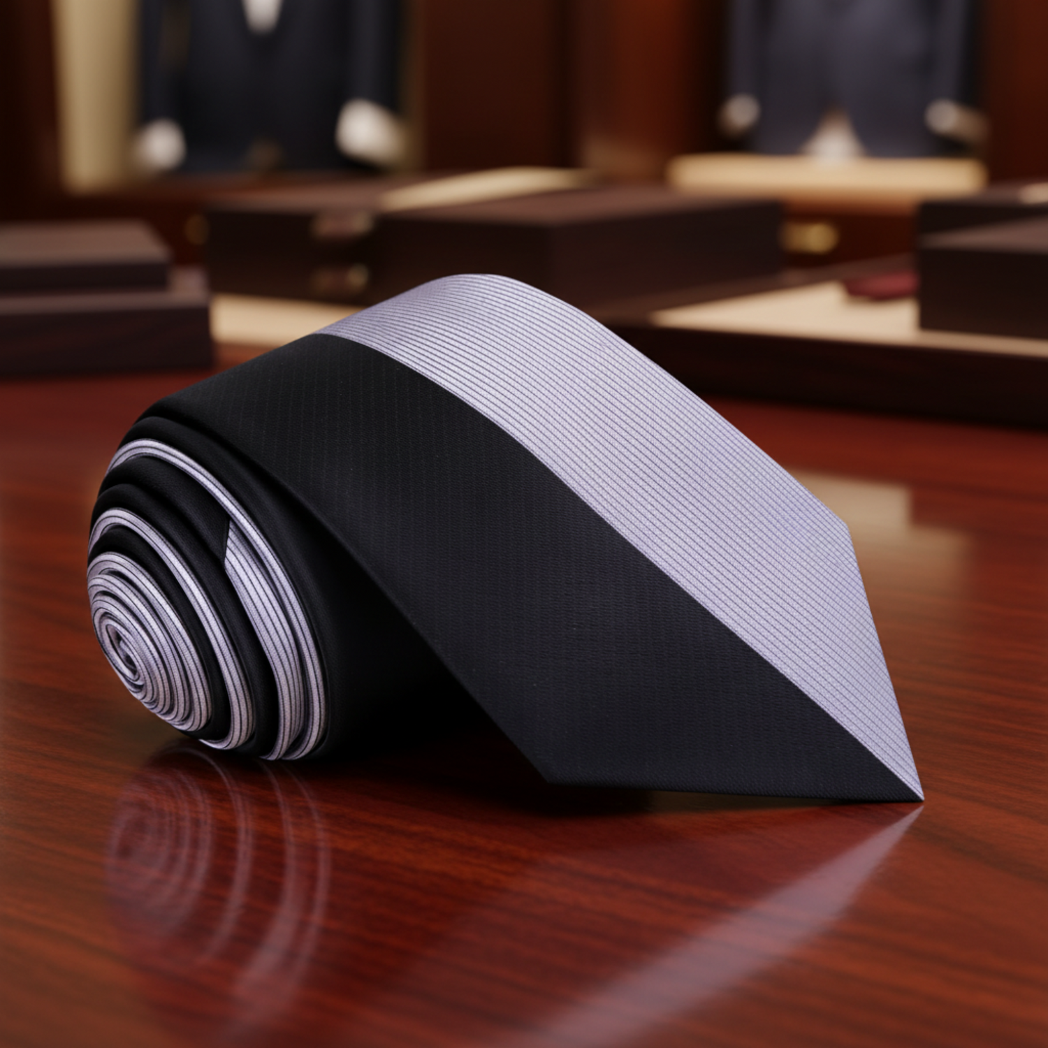 Silver, Black Stripe Tie