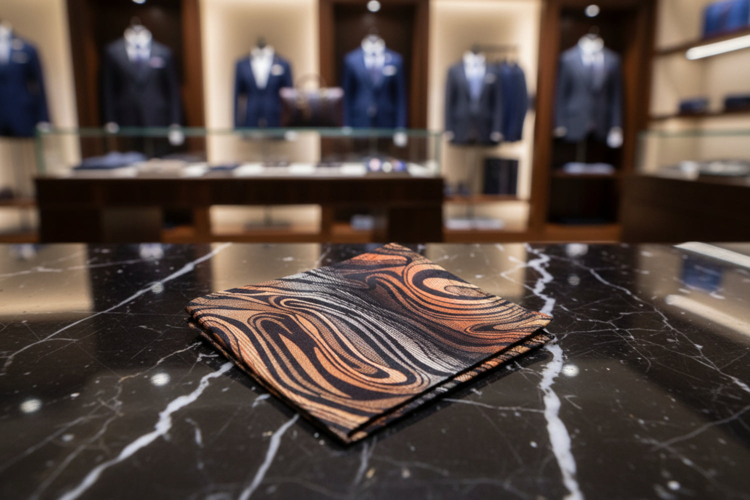 Grey & Orange Abstract Flame Pocket Square