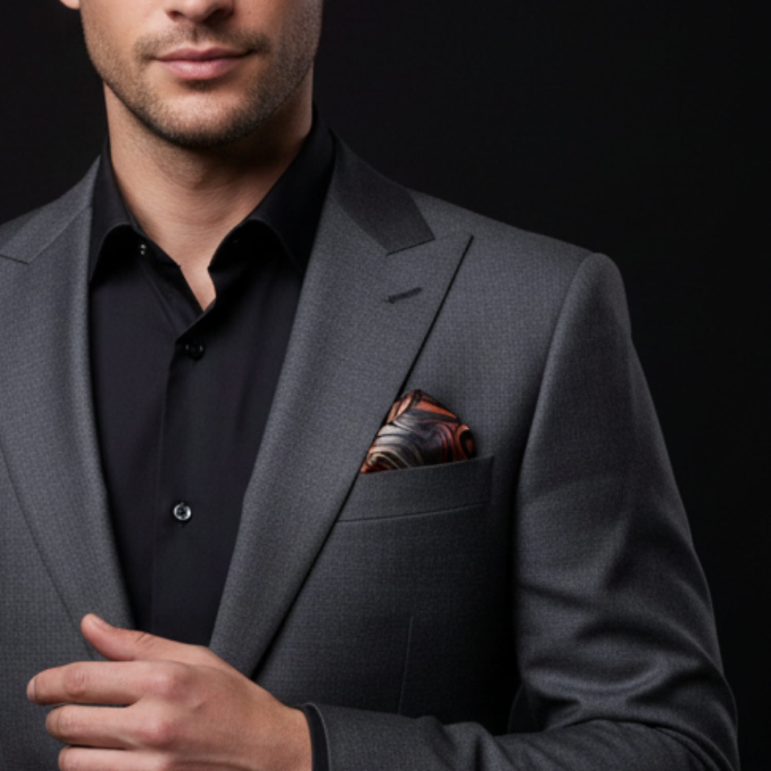 Grey & Orange Abstract Flame Pocket Square