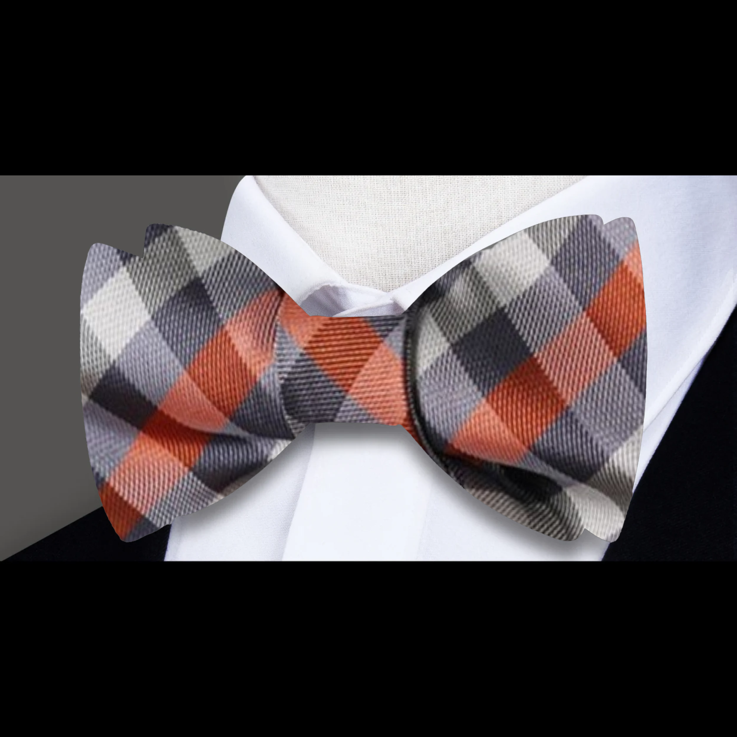 Grey and Orange Check Bow Tie