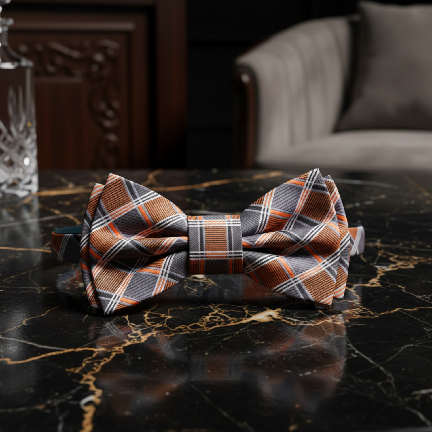 Grey Orange Geometric Bow Tie Pre Tied