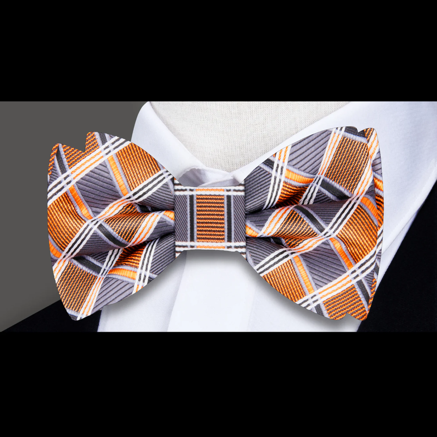 Grey Orange Geometric Bow Tie 