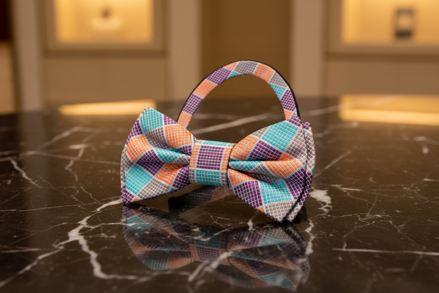 Teal, Orange, Purple Geometric Bow Tie Pre Tied
