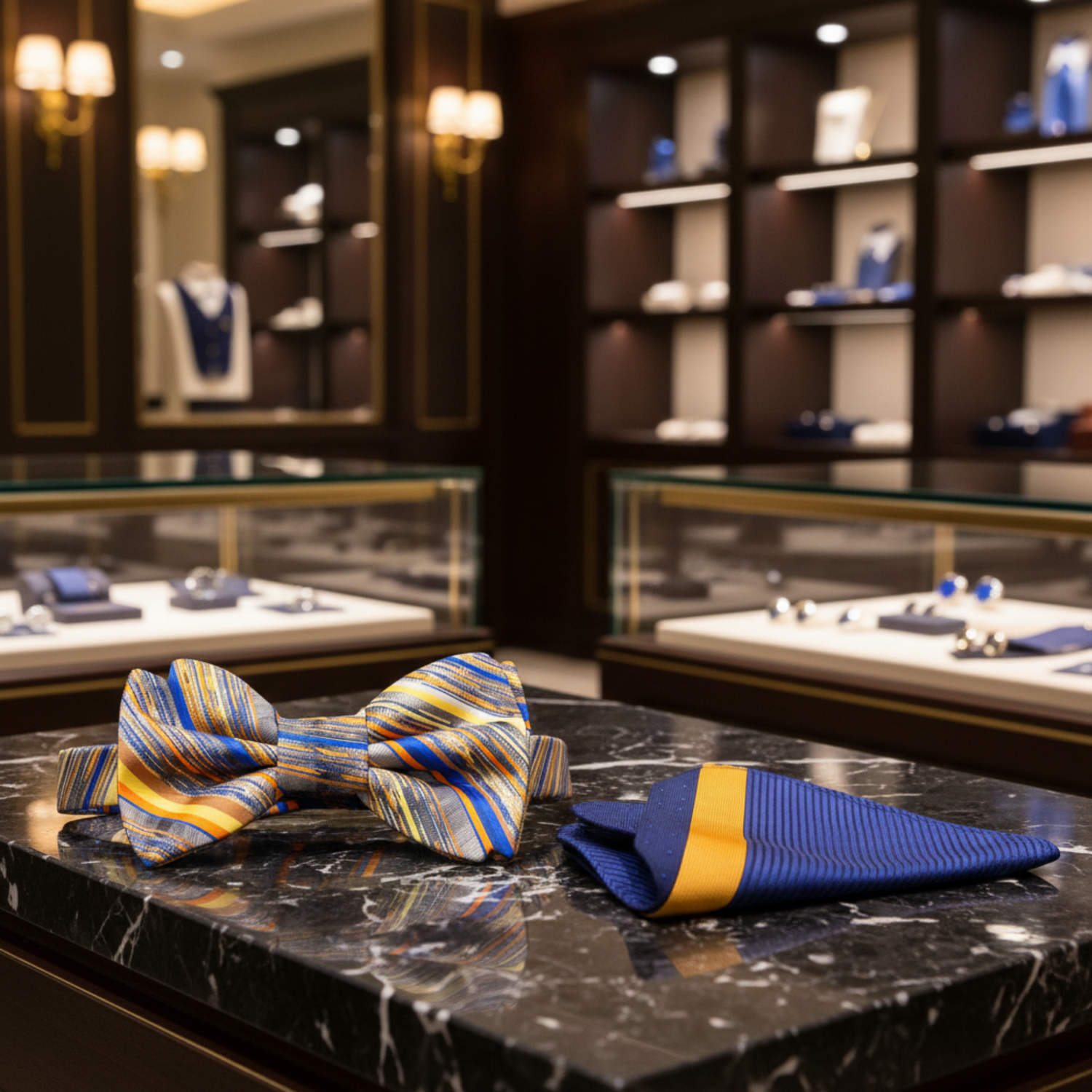 Solar Flare Bow Tie With Blue Yellow Stripe Square
