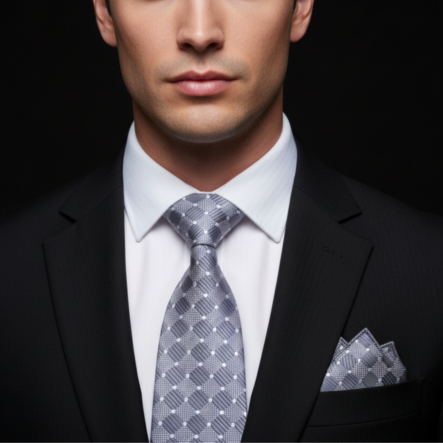 Grey Geometric Necktie and Square
