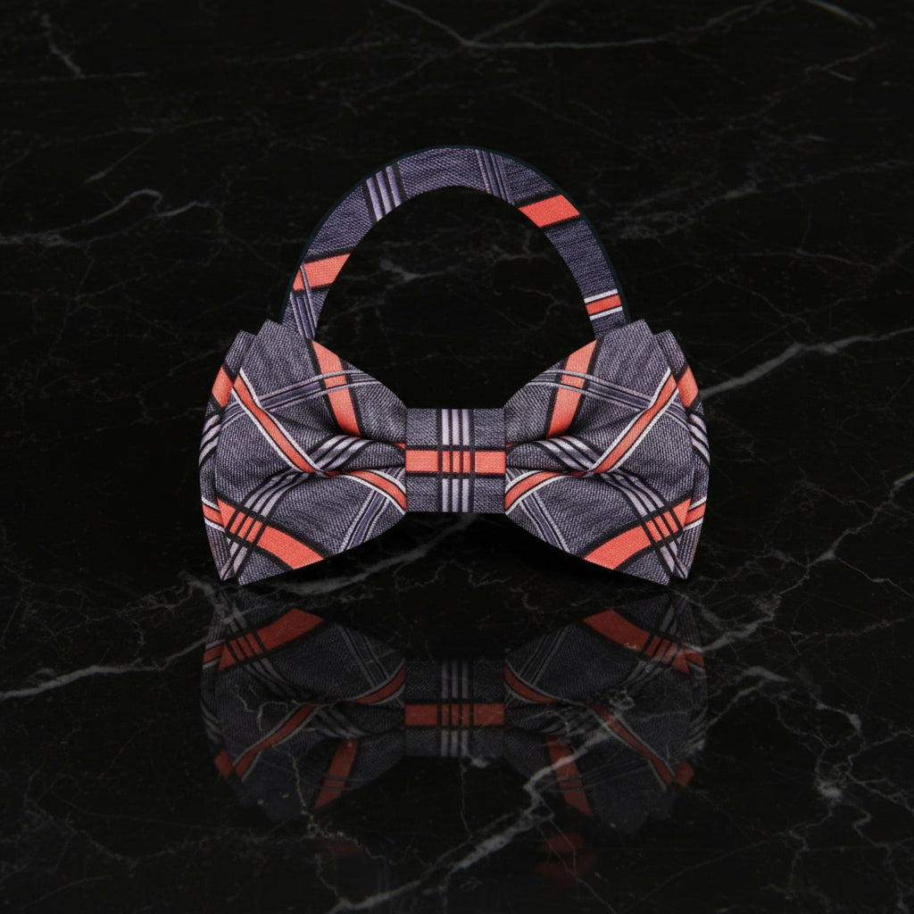Pre Tied A Rich Grey With Coral Pattern