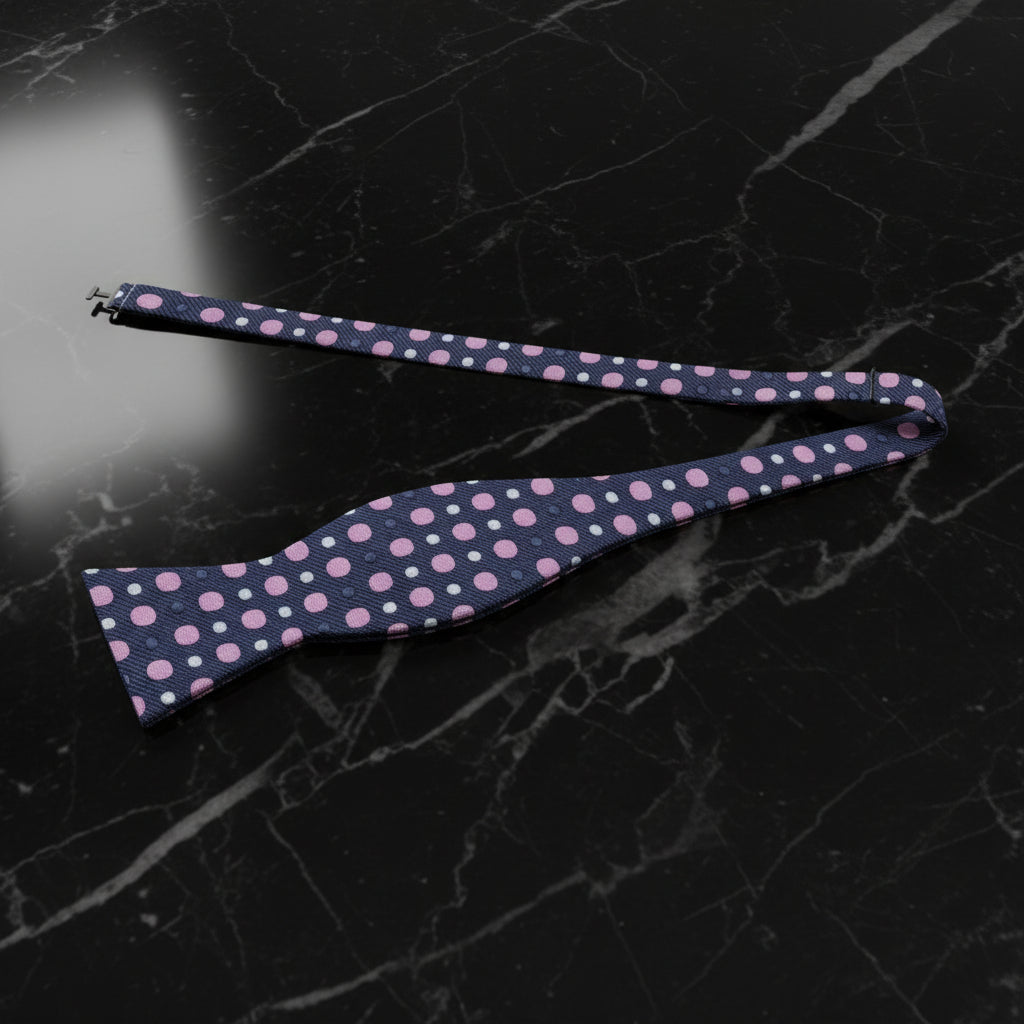 Grey, pink dots bow tie