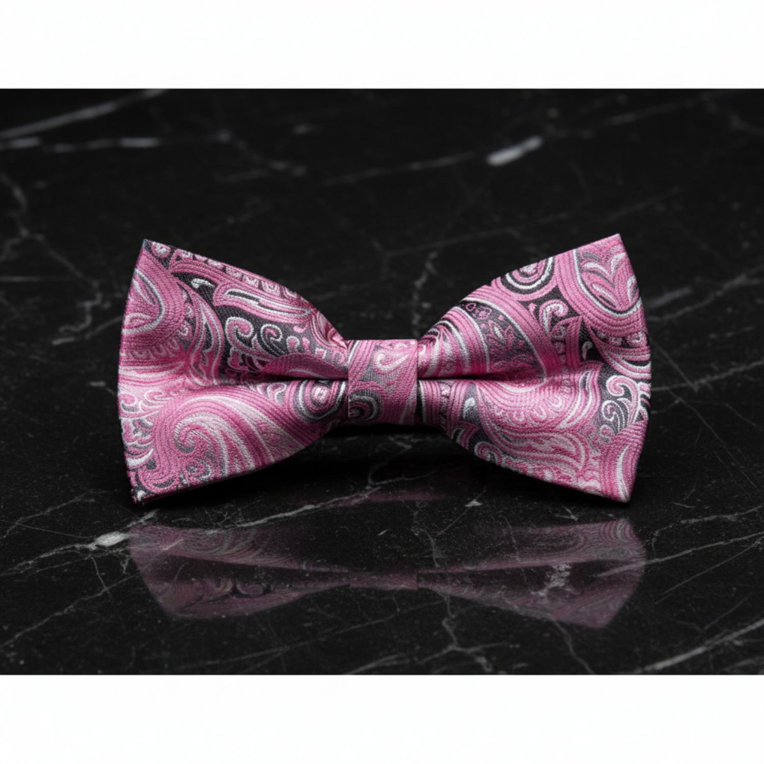 Grey and Pink Faded Fiber Paisley Bow Tie 