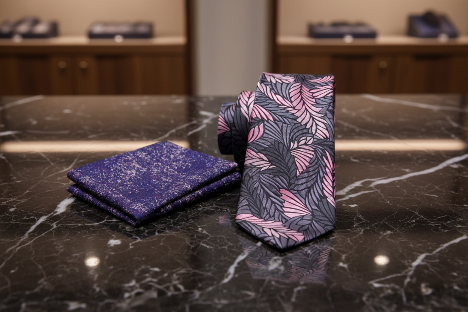 Alt Grey, Pink Feather Tie with Accenting Purple and Pink Square