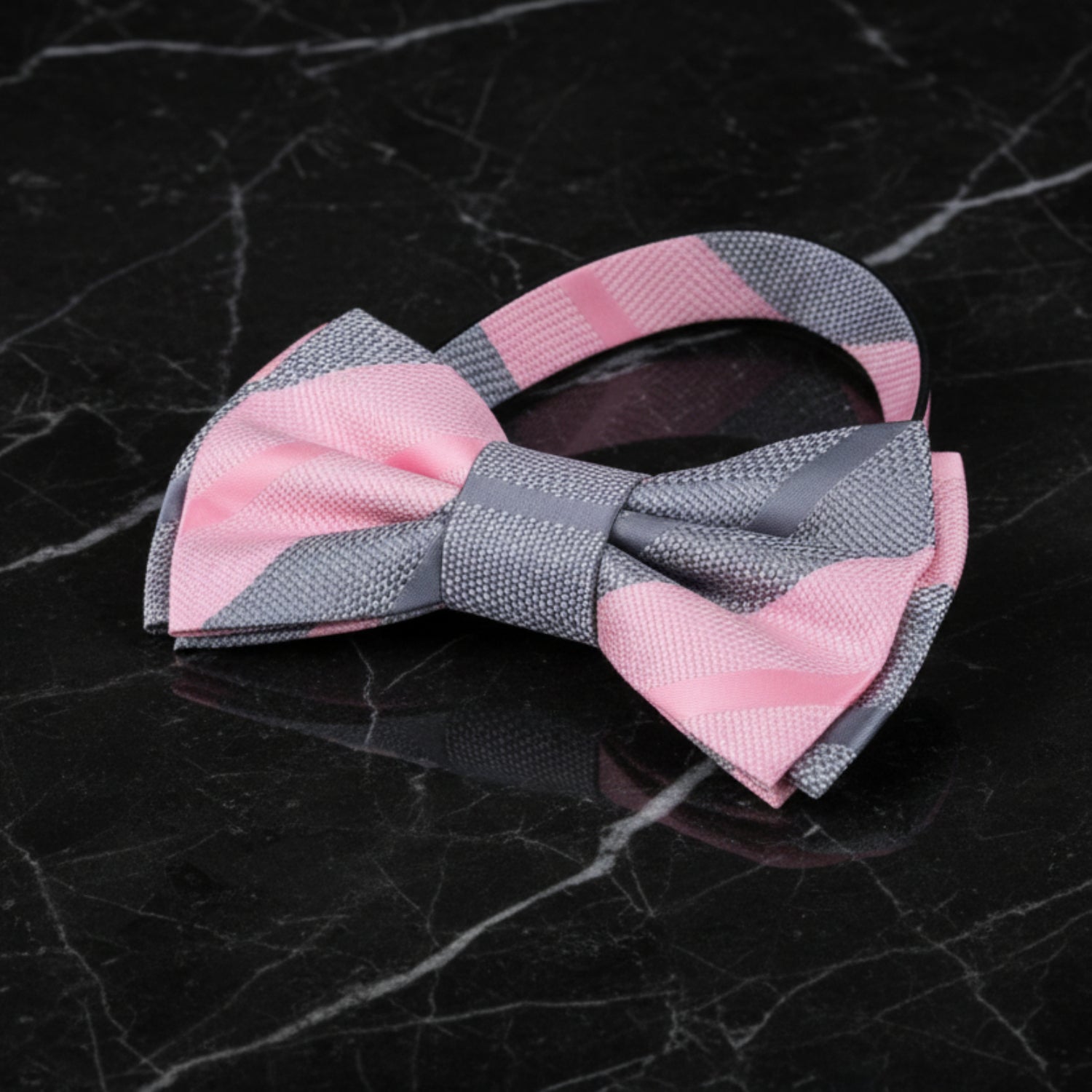 Grey Pink Forte Stripe Pre Tied Bow Tie