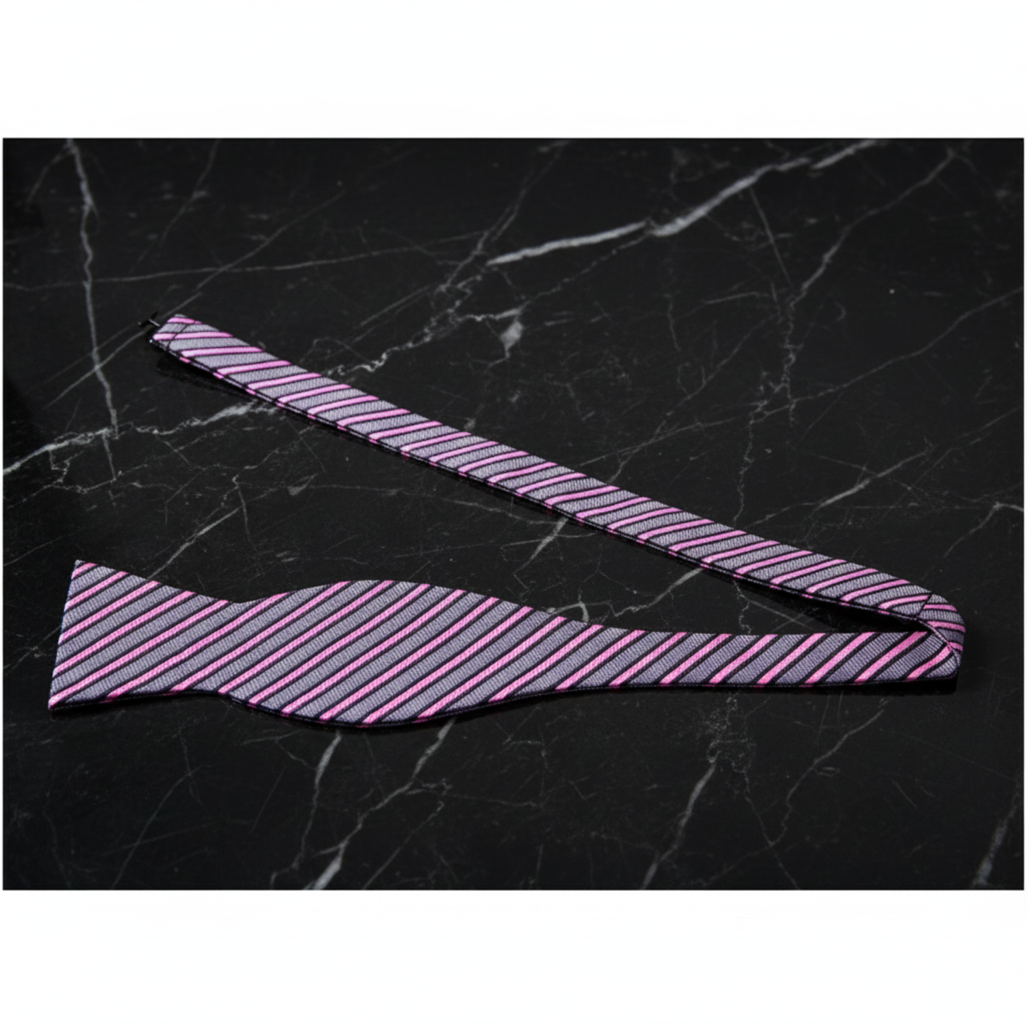 Grey, Pink Stripe Bow Tie Self Tie