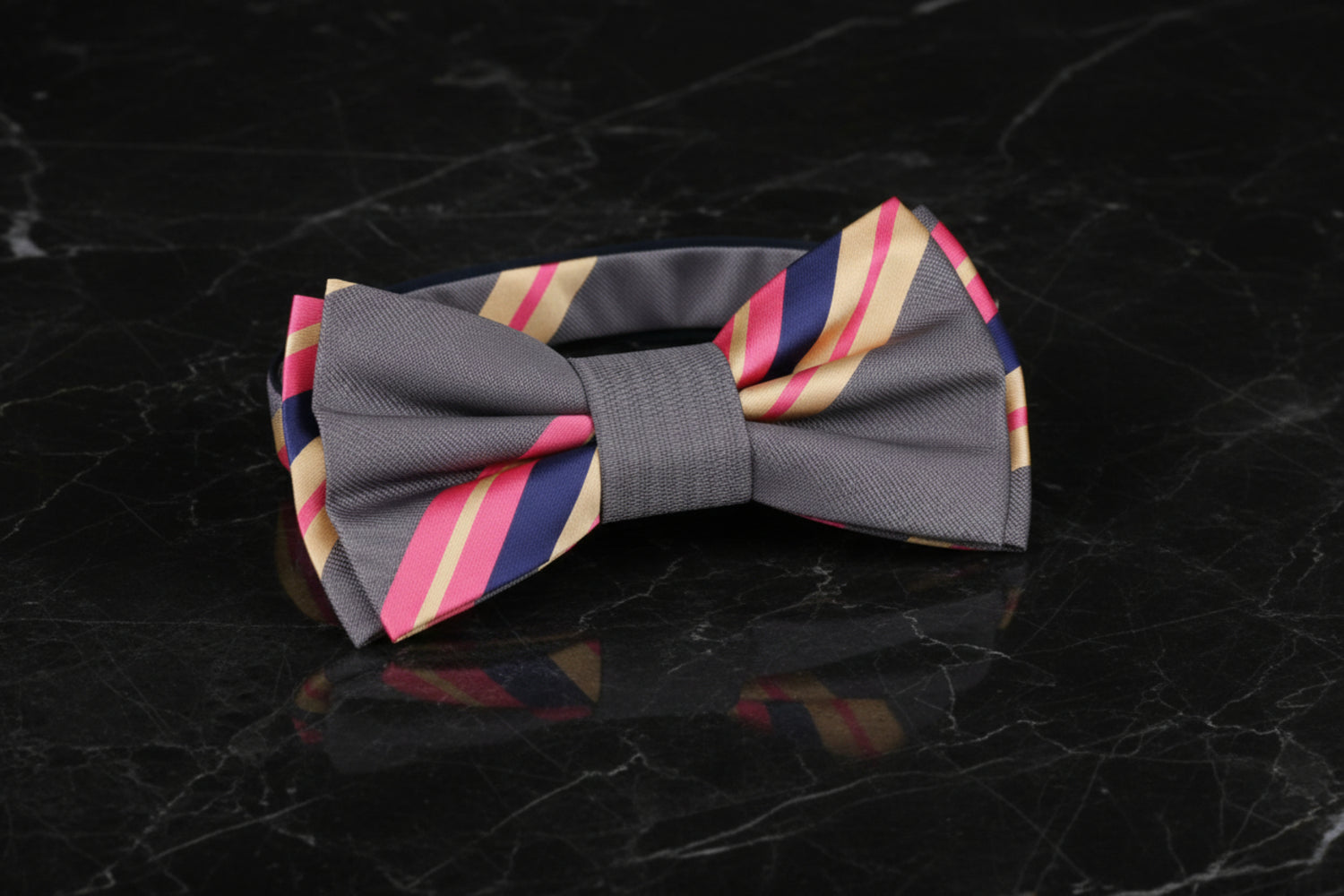 Grey, Pink Stripe Pre Tied Bow Tie