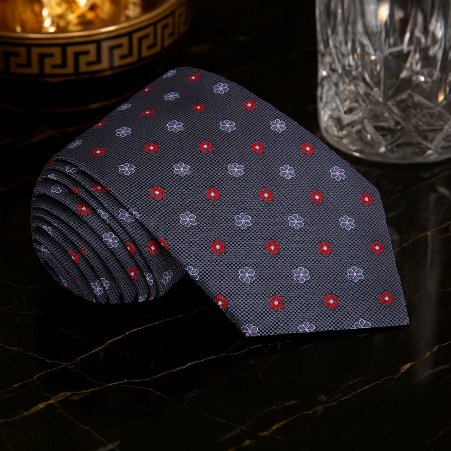 grey floral tie