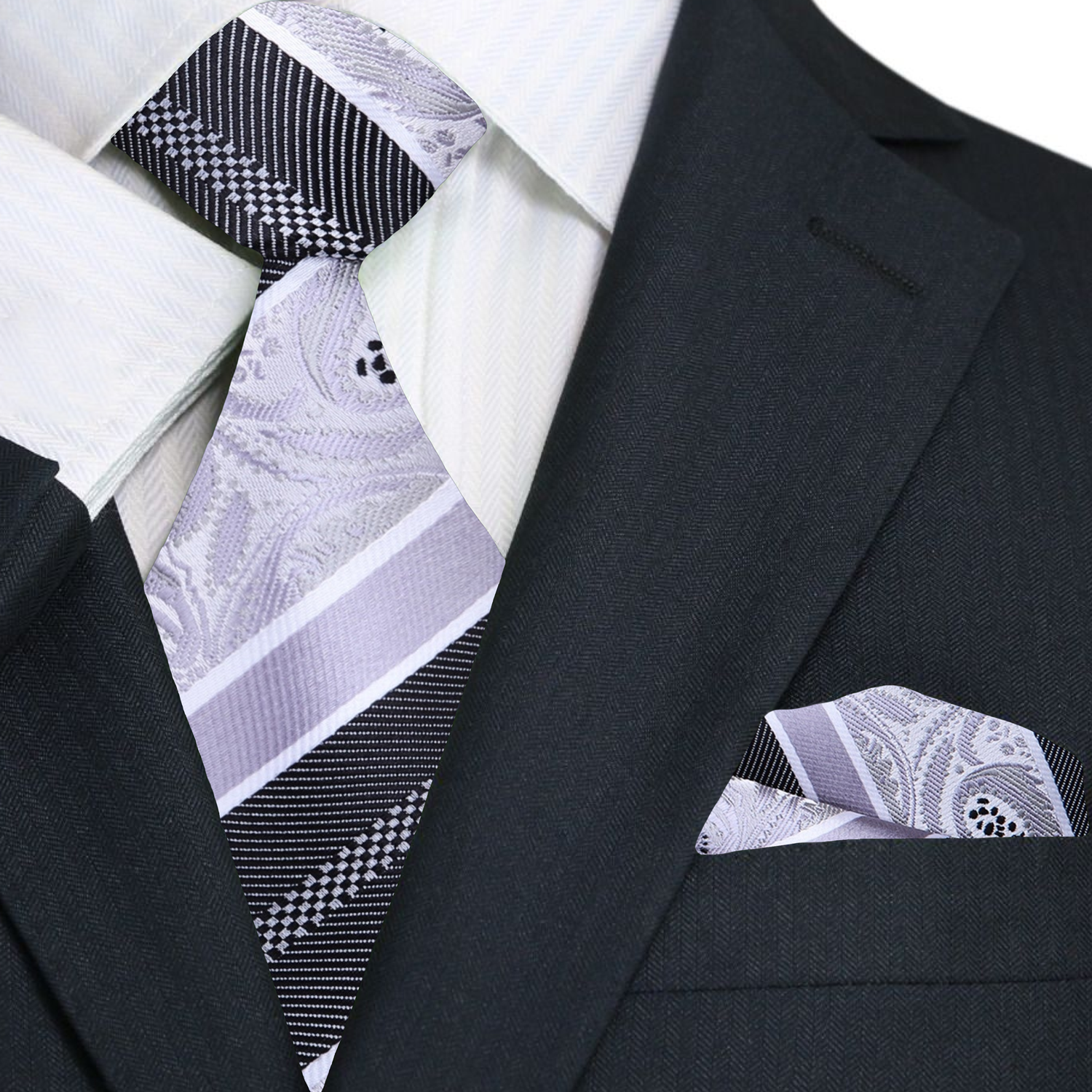 Grey and Black paisley Tie and Square
