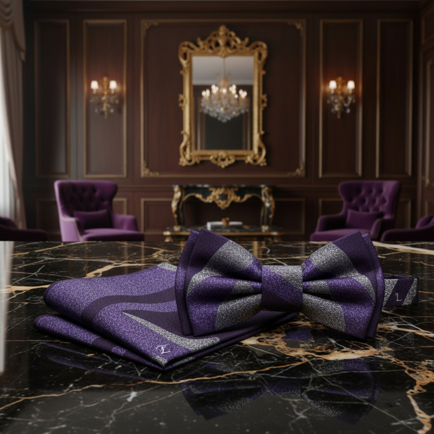 Purple and grey abstract bow tie and square 2