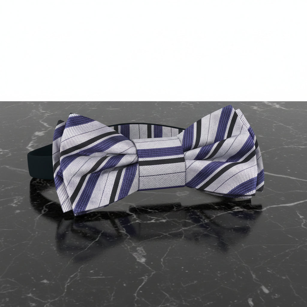 Grey, Black and Purple Stripe Bow Tie pre Tied