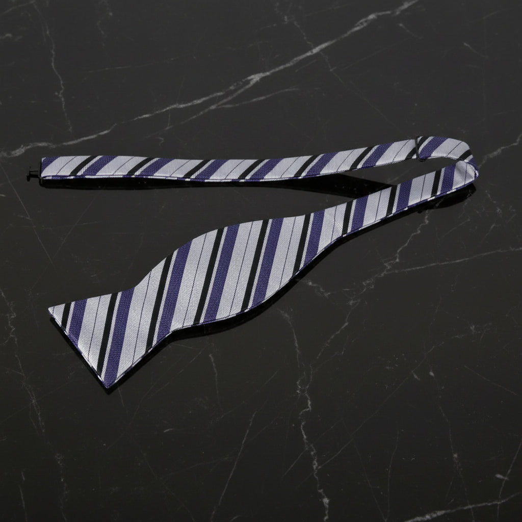 Grey, Black and Purple Stripe Bow Tie