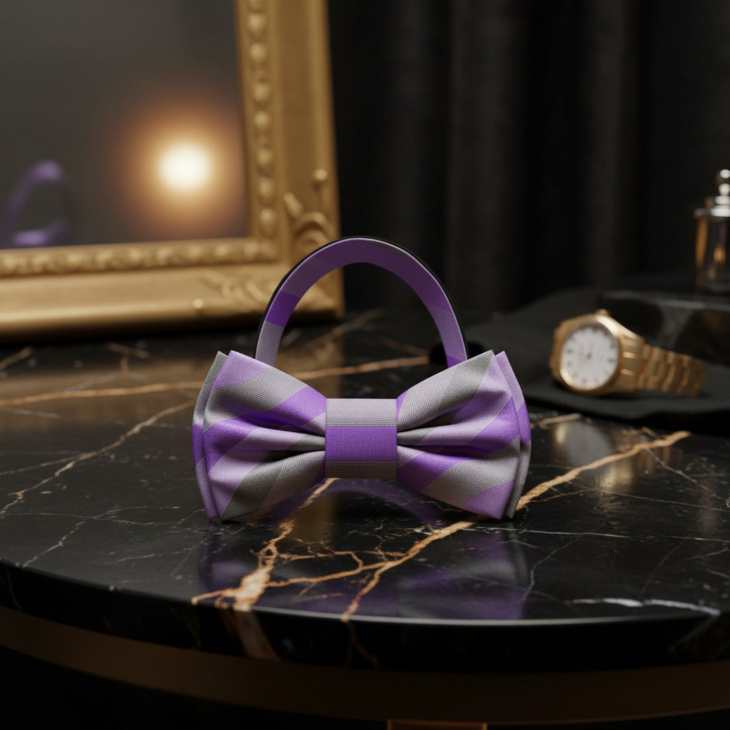 Purple Stripe Bow Tie Pre Tied
